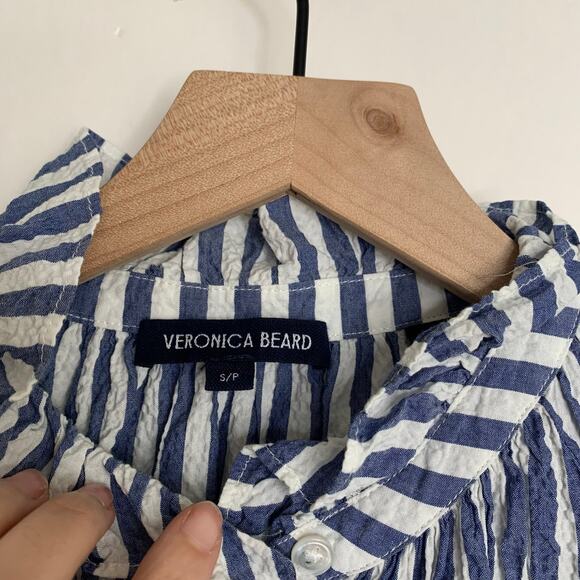 Veronica Beard Small Calisto Striped Ruffled Collar Shirt French Blue Small - Picture 13 of 15